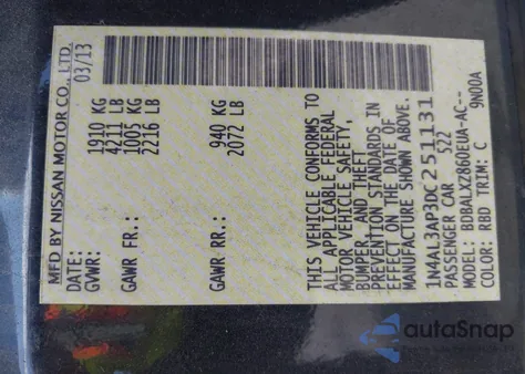 2013 Nissan Altima 2.5 Sl from USA, damaged, VIN 1N4AL3AP3DC251131